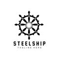 Ship Steering Logo, Ocean Icons Ship Steering Vector With Ocean Waves, Sailboat Anchor And Rope, Company Brand Sailing Design