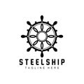 Ship Steering Logo, Ocean Icons Ship Steering Vector With Ocean Waves, Sailboat Anchor And Rope, Company Brand Sailing Design