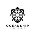 Ship Steering Logo, Ocean Icons Ship Steering Vector With Ocean Waves, Sailboat Anchor And Rope, Company Brand Sailing Design