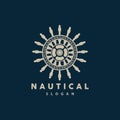 Ship Steering Logo, Steering Wheel Boat Ship Yacht Compass Vector, Elegant Simple Minimalist Design Ocean, Sailing Royalty Free Stock Photo