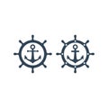 Ship steering wheel and anchor icon. Ship`s wheel and anchor vector icon set. Royalty Free Stock Photo