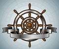 Ship steering wheel with banner. Royalty Free Stock Photo