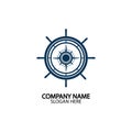 Ship steering wheel and conpass rose navigation symbol or logo isolated on white background - vector illustration Royalty Free Stock Photo