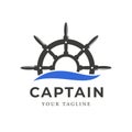 Ship steering wheel design illustration with ocean waves can be used for sailing ship logo, Wave Symbol