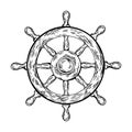 Ship steering wheel engraving vector illustration