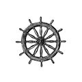 Ship steering wheel ink pen sketch on isolated background with engraved elements. Hand drawn illustration Royalty Free Stock Photo