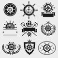 Ship steering wheel label and element set. Vector Royalty Free Stock Photo