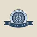 ship steering wheel nautical emblem logo vector vintage illustration template icon graphic design. marine navy sign or symbol for Royalty Free Stock Photo