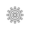 Ship steering wheel, rudder, helm line icon.