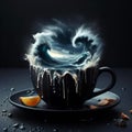 A ship in a storm and rough seas in a teacup and saucer