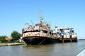 Ship in Sulina, harbor on the Sulina channel on the Danube Delta. Royalty Free Stock Photo