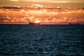 Ship on sunrise sea Royalty Free Stock Photo