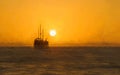 Ship Sunset Ocean Royalty Free Stock Photo