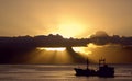 Ship in the Sunset over Mo'orea Royalty Free Stock Photo