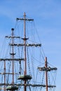 Ship tackles, Rigging on a old frigate Royalty Free Stock Photo