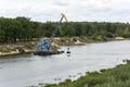 The ship of the technical fleet cleans the river Sozh Belarus,