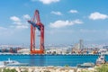 Ship to shore container crane and warehouse in Limassol cargo port, Cyprus Royalty Free Stock Photo