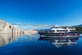 Ship with tourists. Bridge on Krk Island in Croatia