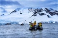 Ship Tourists Rubber Boats Snow Glaciers Charlotte Harbor Antarctica