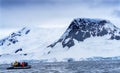 Ship Tourists Rubber Boats Snow Glaciers Charlotte Harbor Antarctica