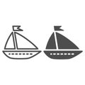 Ship toy line and solid icon, summer concept, boat sign on white background, Toy sailing ship icon in outline style for