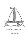 Ship toys black and white lineart drawing illustration. Hand drawn coloring pages lineart illustration in black and white