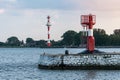 Ship traffic control tower. Weather and sea monitoring tower. Jetty breakwater for protect ships from sea waves