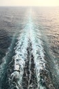 Ship trail with waves and foam in ocean