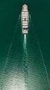 ship transport sailing full speed and beautiful sea wave aerial top view photograph from drone and copy space for web Royalty Free Stock Photo