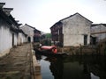 A ship turning into another river in the old town