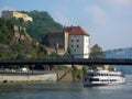 Ship Under Bridge On Danube River