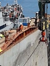 ship under repair at the shipyard in Gdansk, Poland