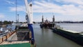 ship under repair at the shipyard in Gdansk, Poland