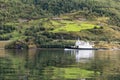 Ship on water of norwegian fjord Aurlandsfjord Royalty Free Stock Photo