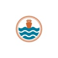 Symbol of a Ship on Waves in a Rope Circle Royalty Free Stock Photo