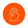 Ship on the waves, round monochrome icon, flat style.