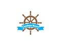 Ship wheel with a banner for logo design illustration on a white background