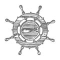 Ship wheel marine wooden vintage vector illustration isolated white background Royalty Free Stock Photo