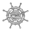Ship wheel marine wooden vintage vector Royalty Free Stock Photo