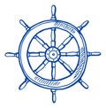 Ship wheel sketch. Boat course steering symbol