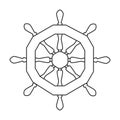 Ship wheel vector outline icon. Vector illustration helm on white background. Isolated outline illustration icon of ship