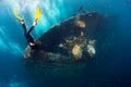 Ship wreck with free diver Royalty Free Stock Photo