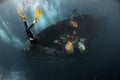 Ship wreck with free diver Royalty Free Stock Photo