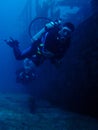 Ship wreck scuba divers underwater philippines Royalty Free Stock Photo