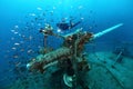Ship wreck in tropical sea ,cannon tower of a sunken ship with s
