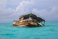 A ship wrecked in the Caribbean waters of the Bahamas