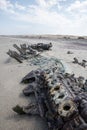 Ship wrecked on Skeleton coast in Namibia desert.