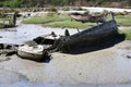 Ship wrecks falling dry at low tide in Noirmoutier