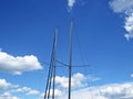 Ship Yacht Masts Up With Cloudy Sky In Background
