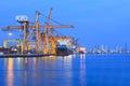 Ship yard with heavy crane in beautiful twilight of day